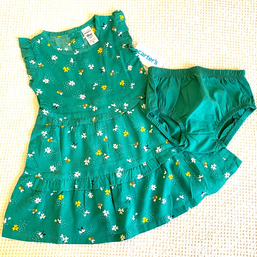 New! Adorable Carter’s Sleeveless Sundress with Matching Diaper Cover Panties